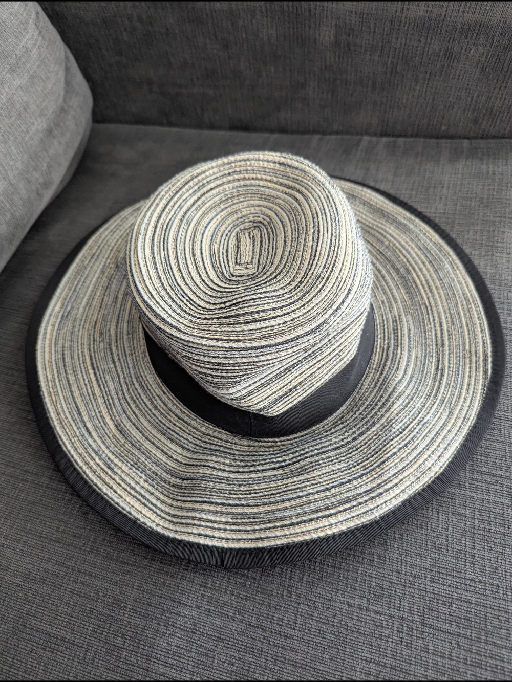 Wide Brim Straw Sun Hat in Black and Natural
